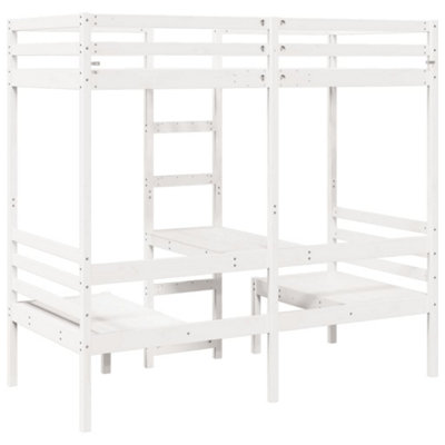 Berkfield Loft Bed Frame with Desk and Chairs White 90x200cm Solid Wood ...