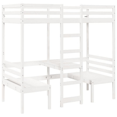 Berkfield Loft Bed Frame with Desk and Chairs White 90x200cm Solid Wood ...