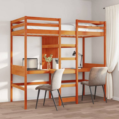 Berkfield Loft Bed Frame without mattress Wax Brown 90x190cm Solid Wood ...