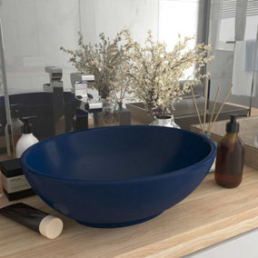 Berkfield Luxury Basin Oval-shaped Matt Dark Blue 40x33 cm Ceramic