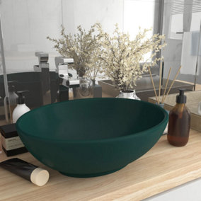 Berkfield Luxury Basin Oval-shaped Matt Dark Green 40x33 cm Ceramic