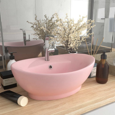 Berkfield Luxury Basin Overflow Oval Matt Pink 58.5x39 cm Ceramic