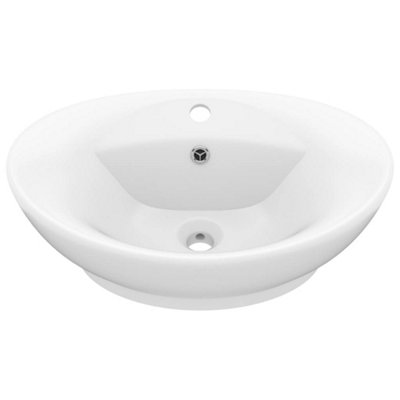 Berkfield Luxury Basin Overflow Oval Matt White 58.5x39 cm Ceramic