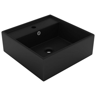 Berkfield Luxury Basin Overflow Square Matt Black 41x41 cm Ceramic Price Comparisons | Compare The Build