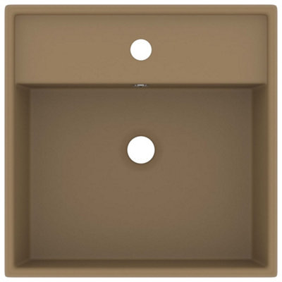 Berkfield Luxury Basin Overflow Square Matt Cream 41x41 cm Ceramic