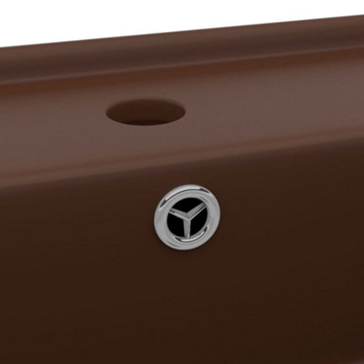 Berkfield Luxury Basin Overflow Square Matt Dark Brown 41x41 cm Ceramic