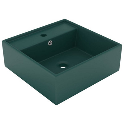 Berkfield Luxury Basin Overflow Square Matt Dark Green 41x41 cm Ceramic Price Comparisons | Compare The Build