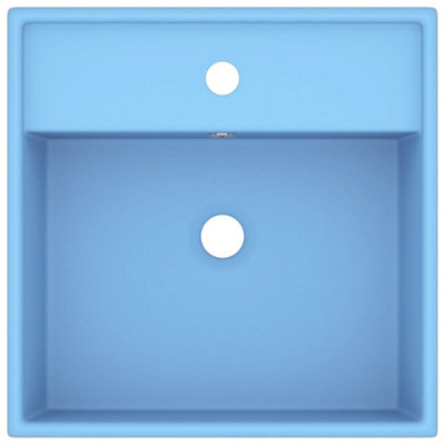 Berkfield Luxury Basin Overflow Square Matt Light Blue 41x41 cm Ceramic