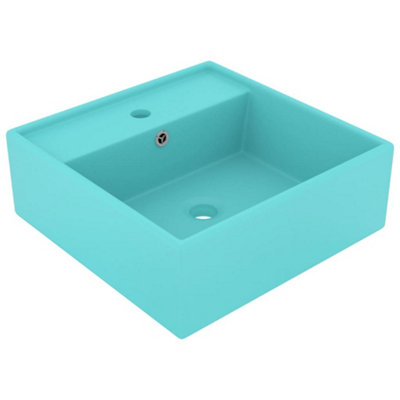 Berkfield Luxury Basin Overflow Square Matt Light Green 41x41 cm Ceramic