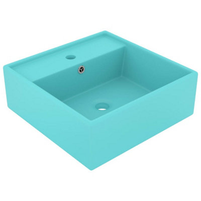 Berkfield Luxury Basin Overflow Square Matt Light Green 41x41 cm Ceramic