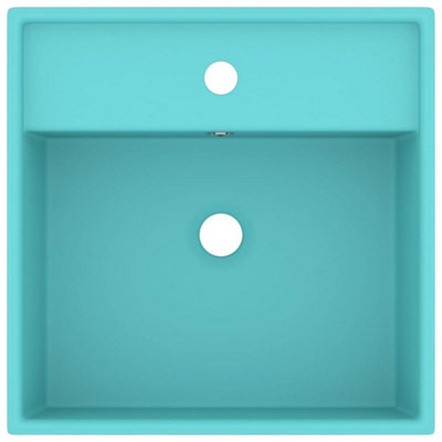 Berkfield Luxury Basin Overflow Square Matt Light Green 41x41 cm Ceramic