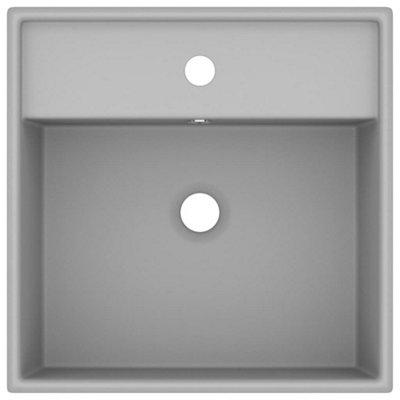 Berkfield Luxury Basin Overflow Square Matt Light Grey 41x41 cm Ceramic