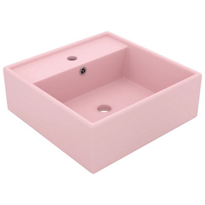Berkfield Luxury Basin Overflow Square Matt Pink 41x41 cm Ceramic
