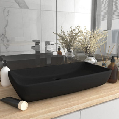 Berkfield Luxury Basin Rectangular Matt Black 71x38 cm Ceramic