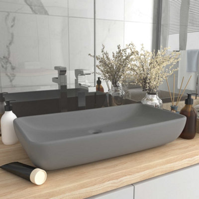 Berkfield Luxury Basin Rectangular Matt Light Grey 71x38 cm Ceramic