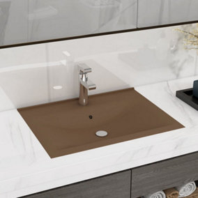 Berkfield Luxury Basin with Faucet Hole Matt Cream 60x46 cm Ceramic