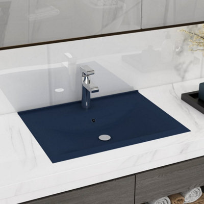 Berkfield Luxury Basin with Faucet Hole Matt Dark Blue 60x46 cm Ceramic
