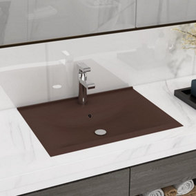 Berkfield Luxury Basin with Faucet Hole Matt Dark Brown 60x46 cm Ceramic
