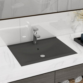 Berkfield Luxury Basin with Faucet Hole Matt Dark Grey 60x46 cm Ceramic
