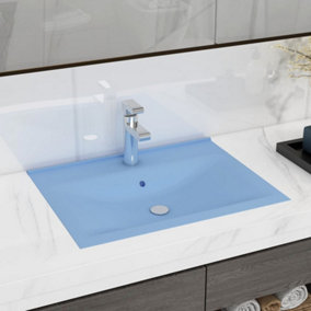Berkfield Luxury Basin with Faucet Hole Matt Light Blue 60x46 cm Ceramic