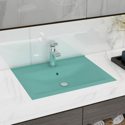 Berkfield Luxury Basin with Faucet Hole Matt Light Green 60x46 cm Ceramic