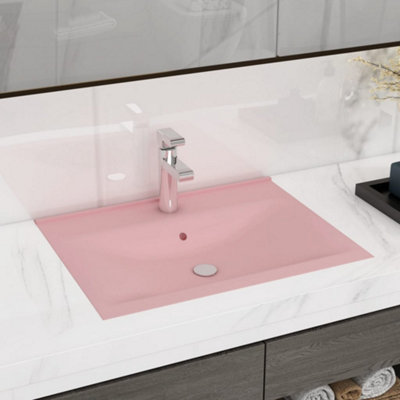 Berkfield Luxury Basin with Faucet Hole Matt Pink 60x46 cm Ceramic