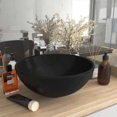 Berkfield Luxury Bathroom Basin Round Matt Black 32.5x14 cm Ceramic