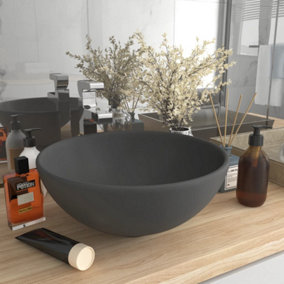 Berkfield Luxury Bathroom Basin Round Matt Dark Grey 32.5x14 cm Ceramic