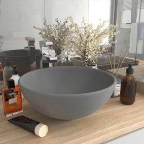 Berkfield Luxury Bathroom Basin Round Matt Light Grey 32.5x14 cm Ceramic