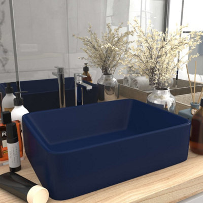 Berkfield Luxury Wash Basin Matt Dark Blue 41x30x12 cm Ceramic