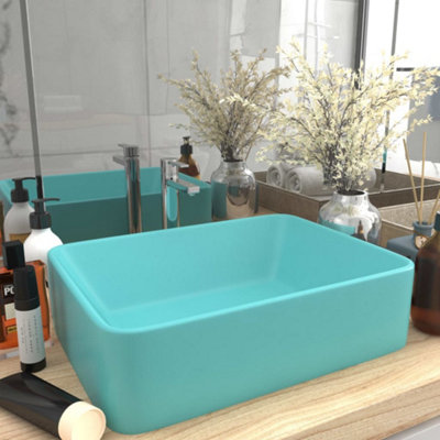 Berkfield Luxury Wash Basin Matt Light Green 41x30x12 cm Ceramic | DIY ...