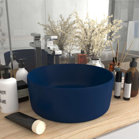 Berkfield Luxury Wash Basin Round Matt Dark Blue 40x15 cm Ceramic