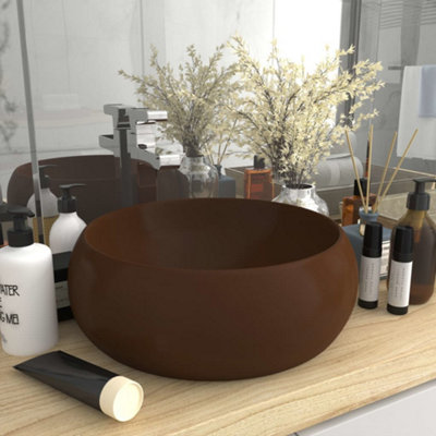 Berkfield Luxury Wash Basin Round Matt Dark Brown 40x15 cm Ceramic Price Comparisons | Compare The Build