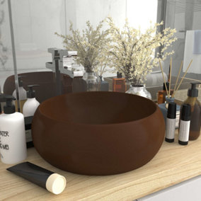 Berkfield Luxury Wash Basin Round Matt Dark Brown 40x15 cm Ceramic
