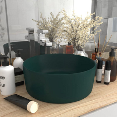 Berkfield Luxury Wash Basin Round Matt Dark Green 40x15 cm Ceramic