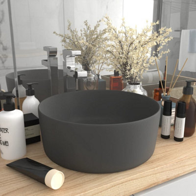 Berkfield Luxury Wash Basin Round Matt Dark Grey 40x15 cm Ceramic