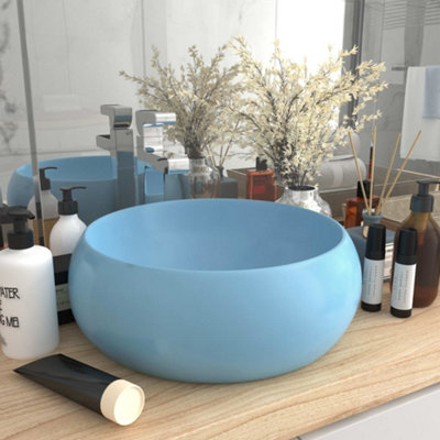 Berkfield Luxury Wash Basin Round Matt Light Blue 40x15 cm Ceramic Price Comparisons | Compare The Build