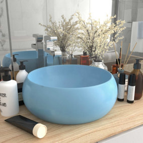 Berkfield Luxury Wash Basin Round Matt Light Blue 40x15 cm Ceramic
