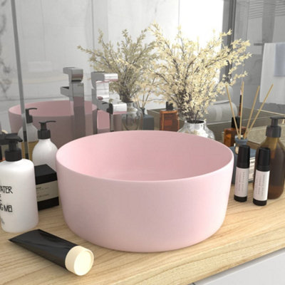 Berkfield Luxury Wash Basin Round Matt Pink 40x15 cm Ceramic Price Comparisons | Compare The Build