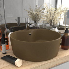 Berkfield Luxury Wash Basin with Overflow Matt Cream 36x13 cm Ceramic