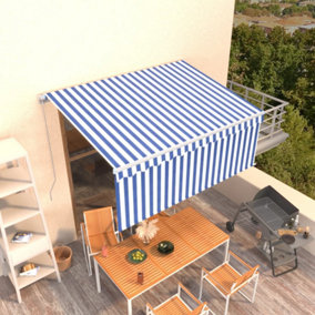 Berkfield Manual Retractable Awning with Blind 3x2.5m Blue&White