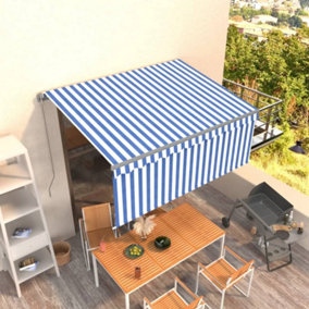 Berkfield Manual Retractable Awning with Blind 3x2.5m Blue&White