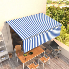 Berkfield Manual Retractable Awning with Blind 4.5x3m Blue&White