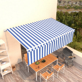 Berkfield Manual Retractable Awning with Blind 5x3m Blue&White