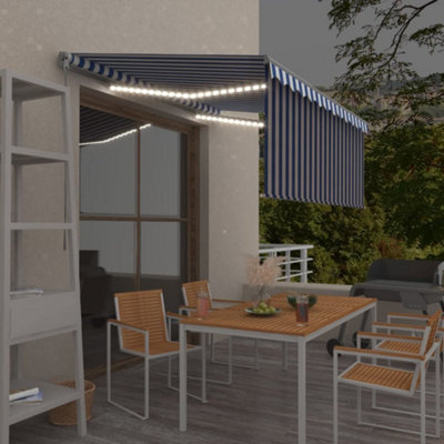 Berkfield Manual Retractable Awning with Blind&LED 3.5x2.5m Blue&White