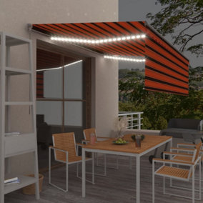 Berkfield Manual Retractable Awning with Blind&LED 4x3m Orange&Brown