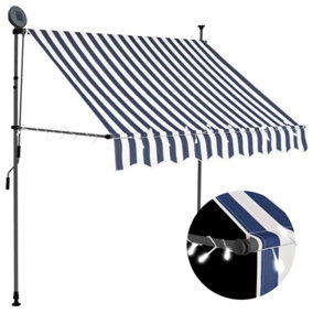 Berkfield Manual Retractable Awning with LED 200 cm Blue and White