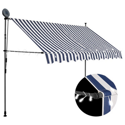 Berkfield Manual Retractable Awning with LED 250 cm Blue and White