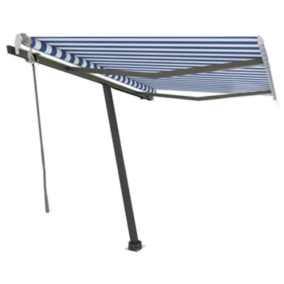 Berkfield Manual Retractable Awning with LED 300x250 cm Blue and White