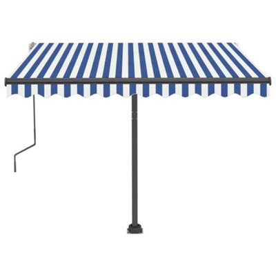 Berkfield Manual Retractable Awning with LED 300x250 cm Blue and White